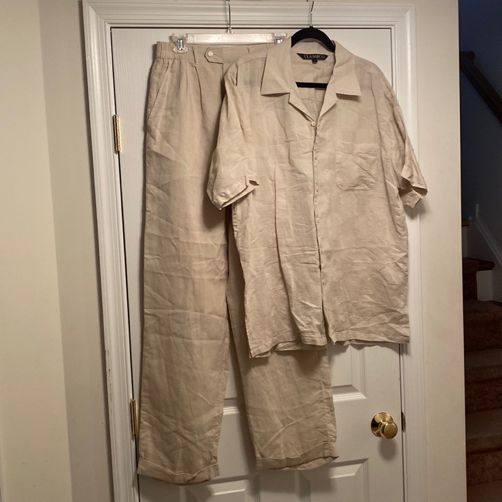 2 piece Classico Mens Tan Pants Set…Shirt size M & Pants size 32